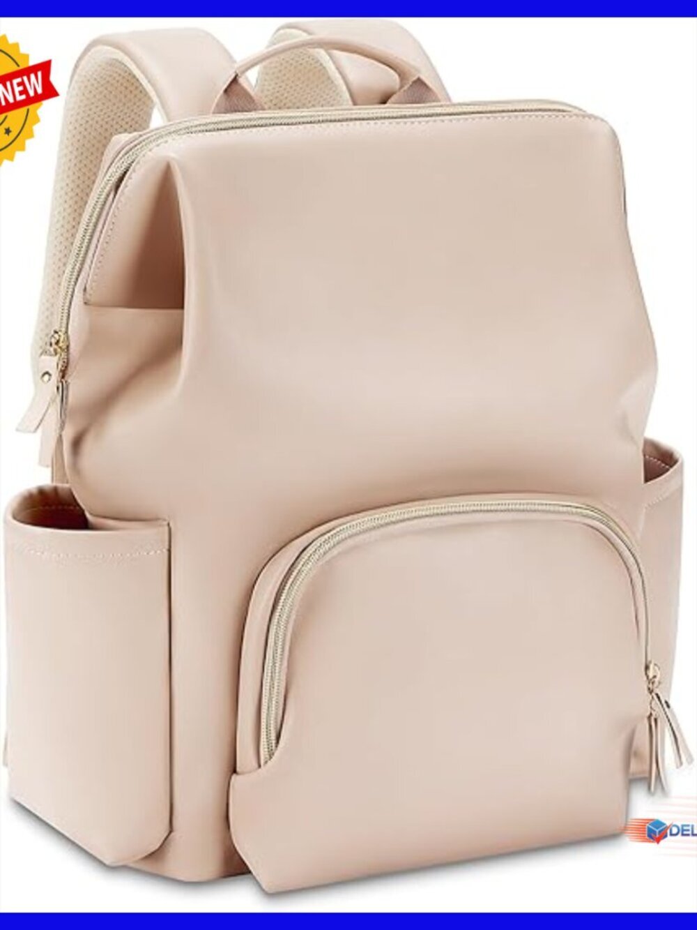 Large 35L Faux Leather Diaper Backpack with Waterproof Pockets & Changing Pad